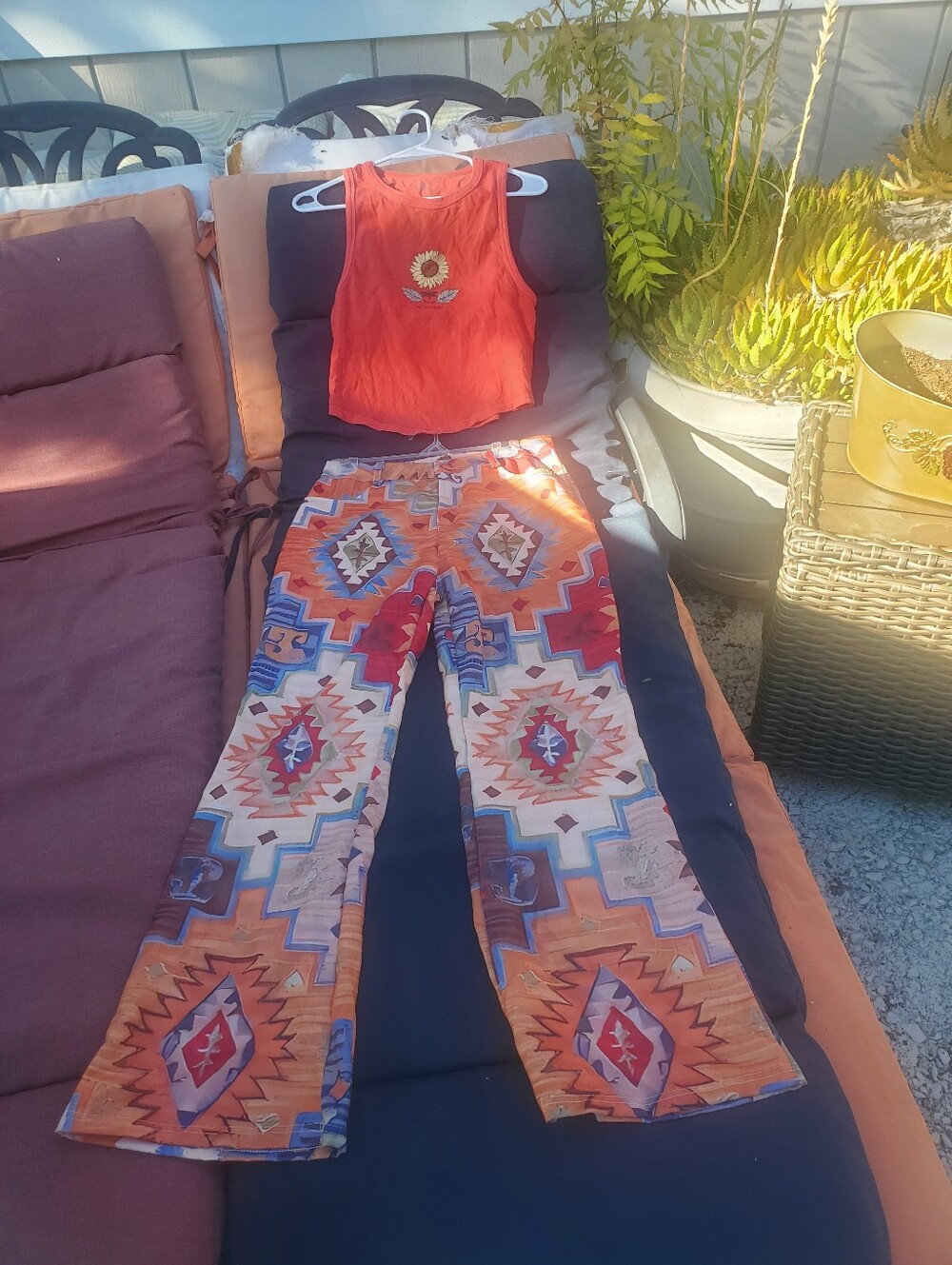 Boho Orange Geo-Print Wide-Leg Pants & Tank Set